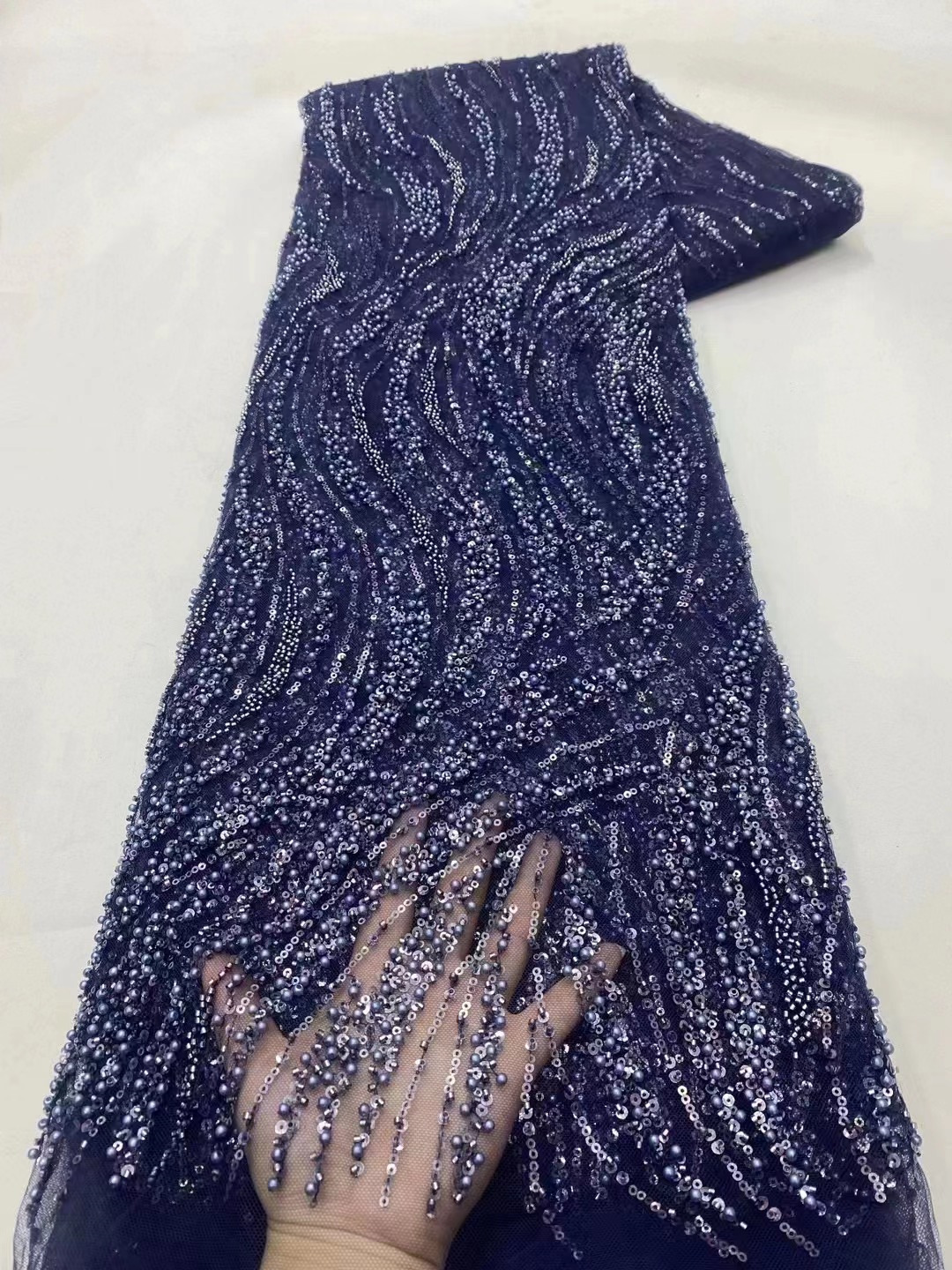 Multicolor hueco perla sequinilla malla cuentas tubo bordado tela cuentas encaje apertado vestido de boda transfronterizo