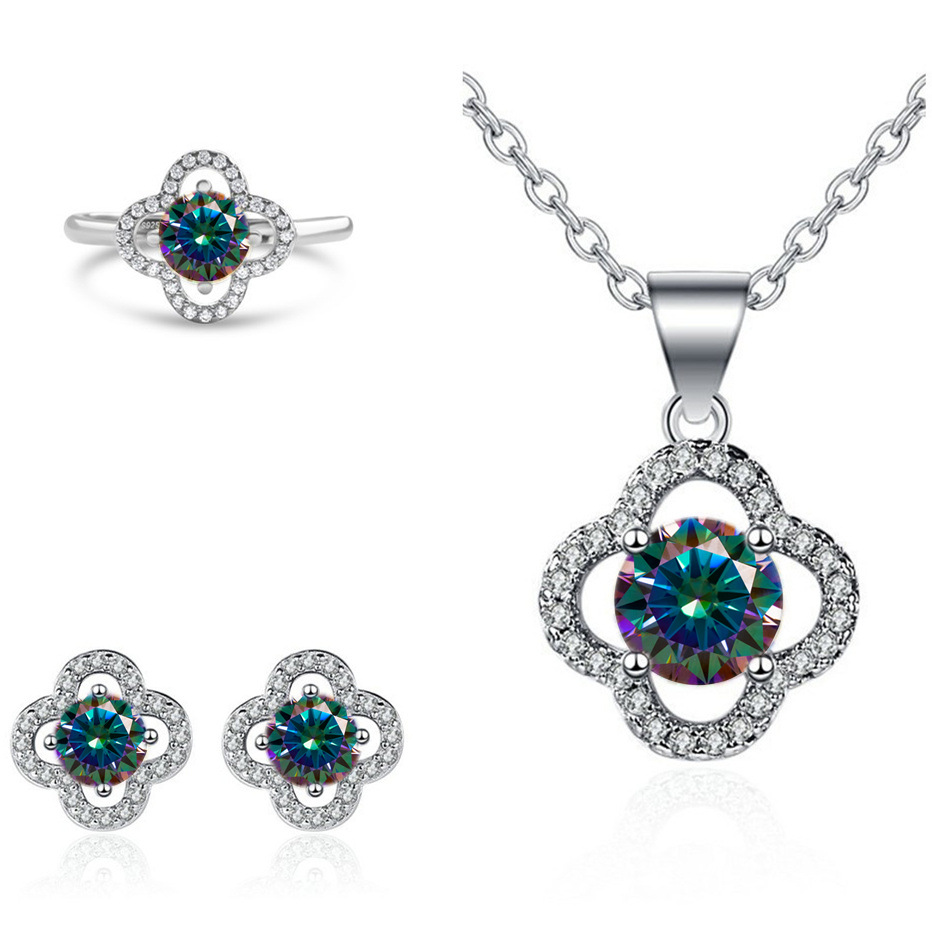 Moissanite tetrahedral pendientes de plata esterlina S925 pendientes collar conjunto de anillo con certificado GRA especialización transfronteriza