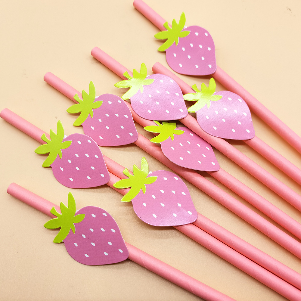 Red roja paja de papel Tarjeta de fresa paja decorativa desechable degradable postre bar FIESTA DE PAJA creativa