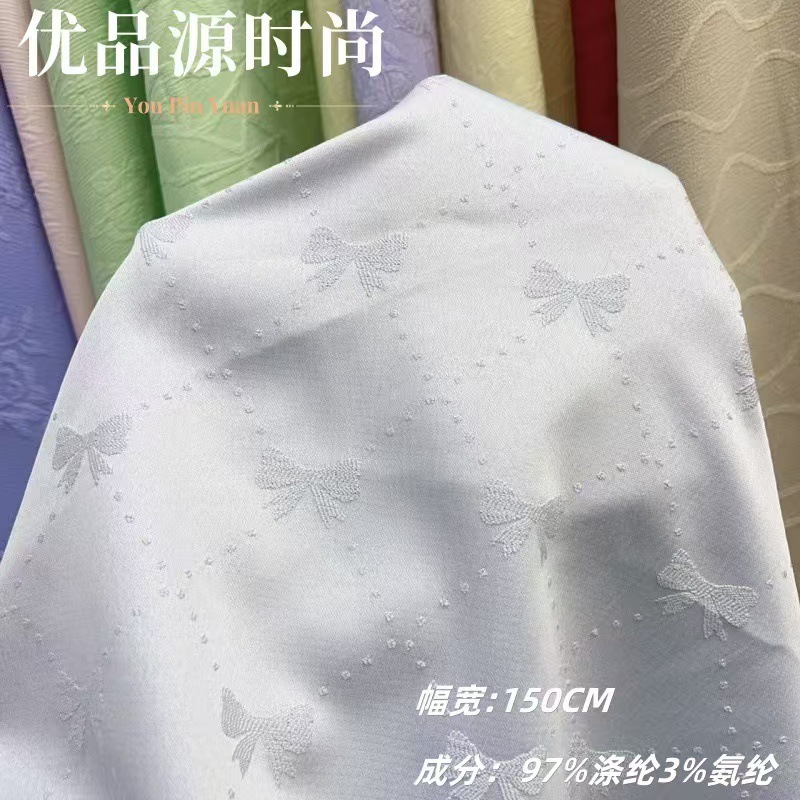 新款暗纹可爱蝴蝶结提花面料连结花型新中式洛丽塔连衣裙布料潮