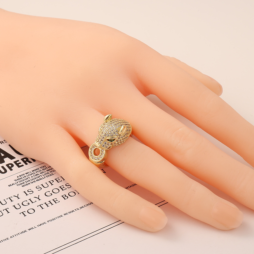 Fashion Lucky Eye Leopard Copper Inlaid Zircon Rings Wholesale display picture 3