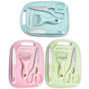 Wholesale Stainless Steel Knife Set Fruit Knife Kitchen Scissors Paring Knife Four-piece Set Household Plastic Cutting Board Manufacturer
