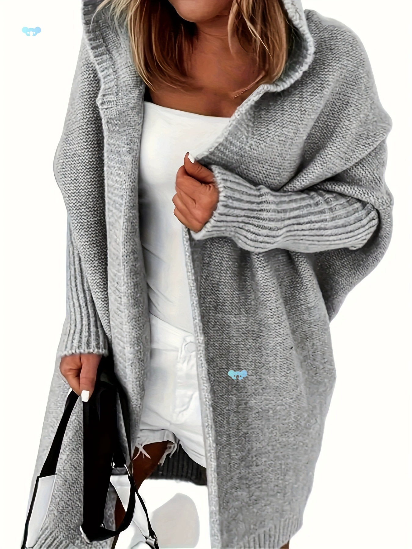 Женский oversize кардиган-свитер с капюшоном, длинный открывающийся перед,