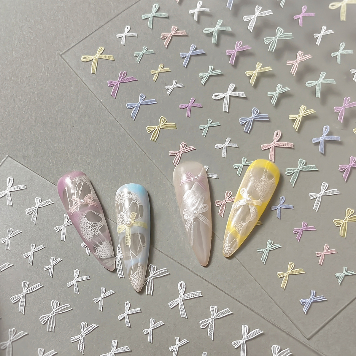 Nail Art Stickers with Flat Color-Blocking Bow Designs, Sweet Chanel-Style Decorative Stickers, Nail Art Accessories