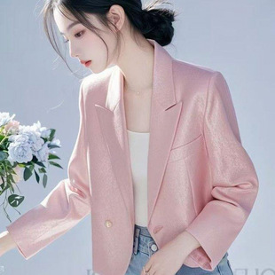 Spring 2025 Tops with High-End Elegant, Unique and Super Good-Looking, High-End Small Fragrant Pink Suit Jacket for Women