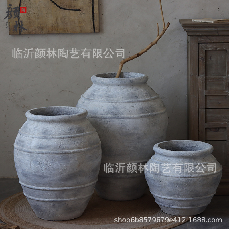 Gran vasija de cerámica de aterrizaje decoración residencial vasija de cerámica retrógrado vasija de cerámica flor de viento silencioso vasija de magnesio de barro gran vasija de flores decoración de sala de estar