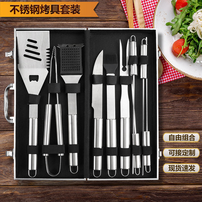 露营烧烤亚马逊11件烧烤炉配件工具不锈钢管柄烤具套装 户外工具