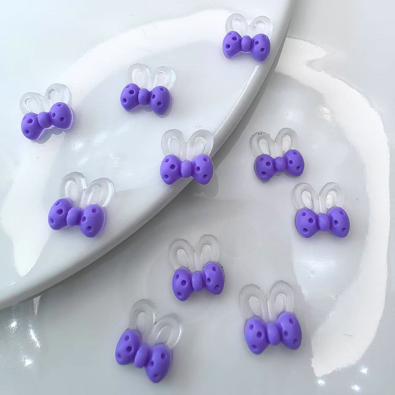 透明夜光光变蝴蝶结兔耳朵美甲饰品批发发夹配饰材料贴片0002