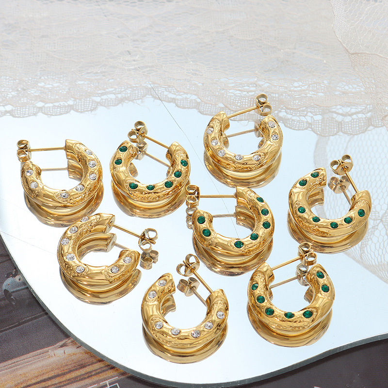 Retro geometric design stone inlay with zircon