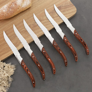 Hot-Selling Steak Knife and Fork, High-End Western Food Tableware, Stainless Steel Wooden Handle, Serrated Steak Knife, Meal, Household Steak Knife
