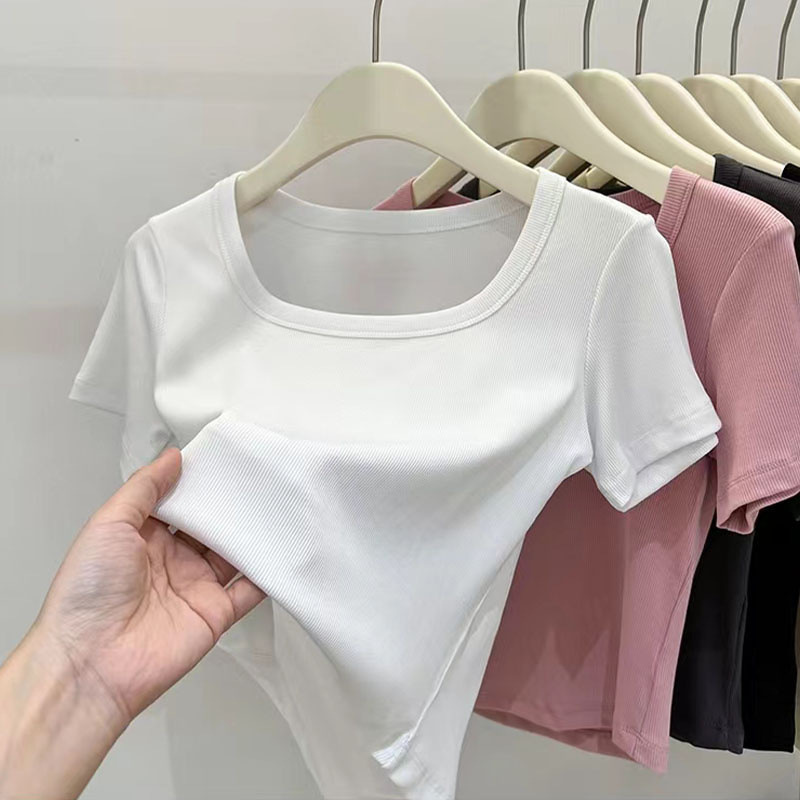 Women's Threaded Short-Sleeved T-Shirt 2025 Spring, Summer and Autum New Comfortable Sports Tops Casual Inner Layering Shirts