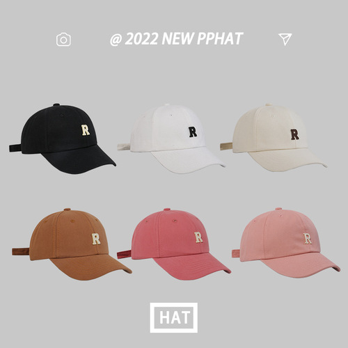 Hat Women's Spring and Summer Versatile Sun Protection Travel Versatile Sun Hat Trendy Fashion Student Patch Letter R Baseball Cap