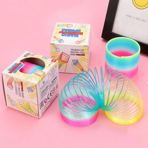 Children's spring coil magic hula hoop magic stall toy lantern plastic floor push small gift small rainbow hoop