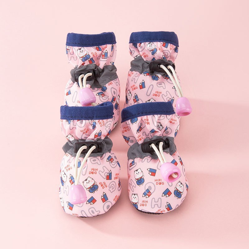 Zapatos para mascotas de cuatro estaciones pequeños y medianos lindos dibujos animados zapatos de suela suave de alto perfil, zapatos de perro ajustables y antideslizantes