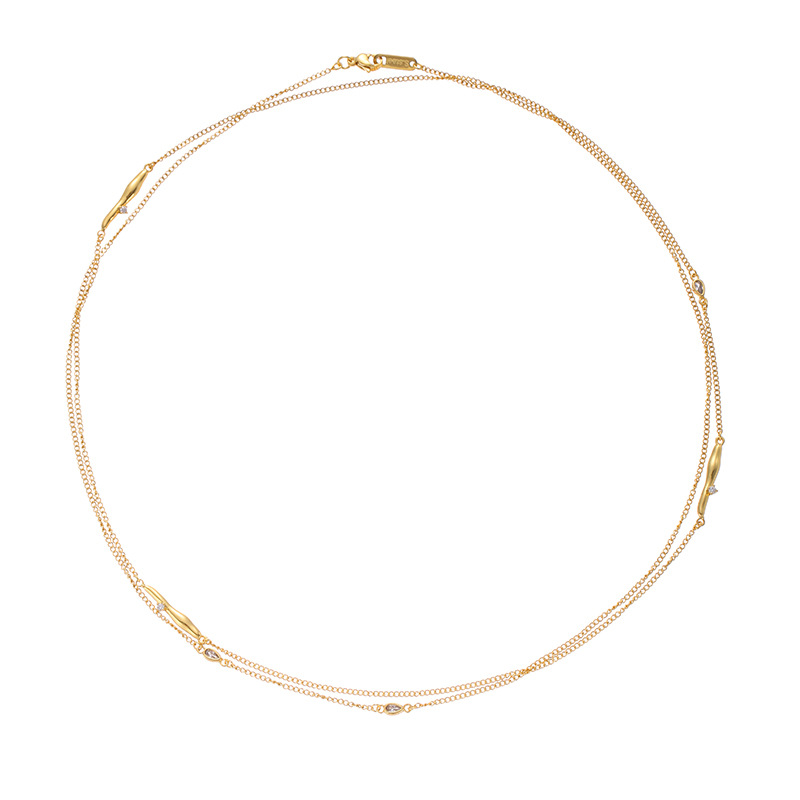 Alta retención de color chapado en oro estilo minimalista europeo y americano nicho moda todo-fósforo ZIRCON incrustaciones de titanio Cadena de acero collar de doble capa