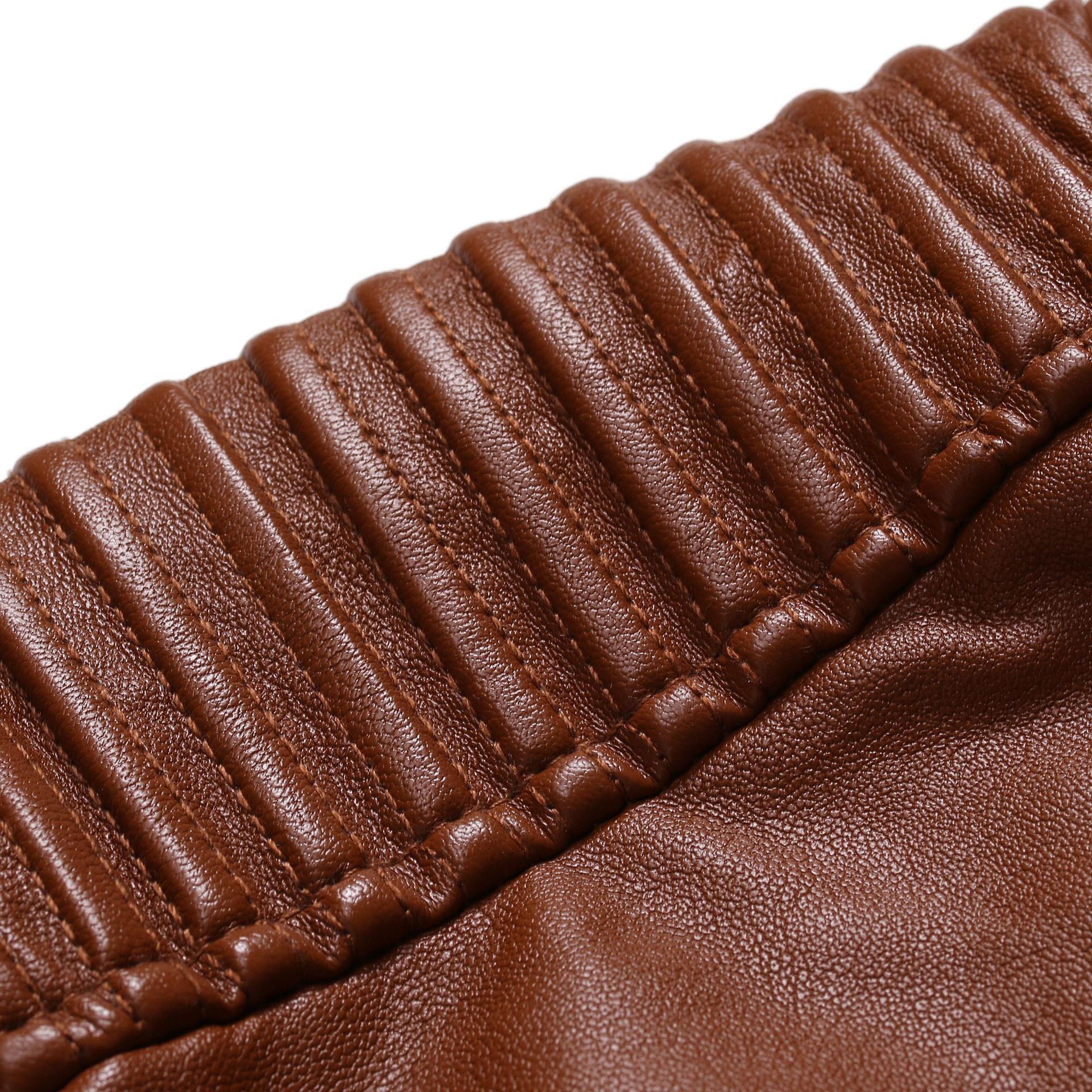 AliExpress Amazon primavera y otoño Delgado de los hombres del collar del soporte rayado doble cremallera PU chaqueta de cuero más tamaño de la motocicleta abrigo de cuero