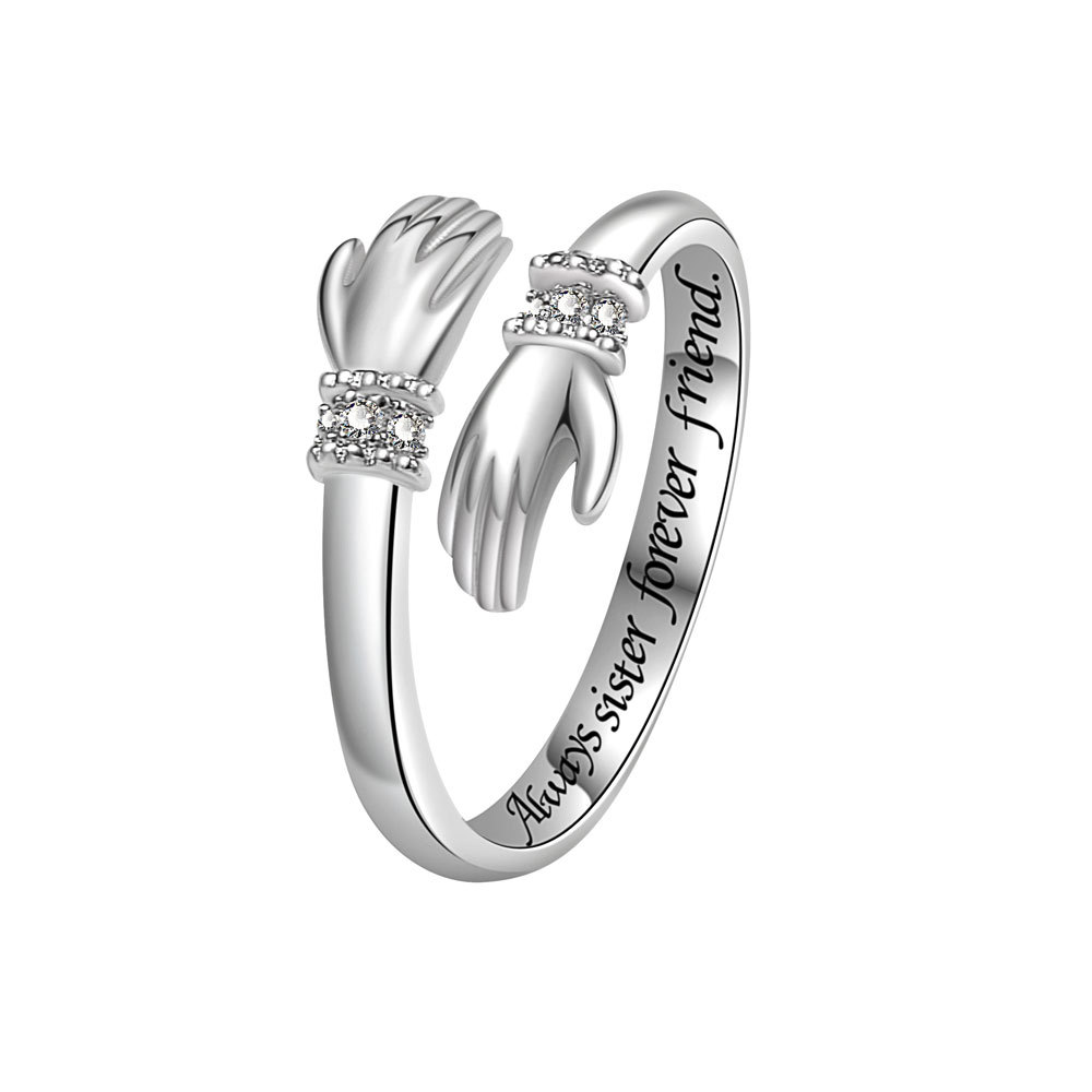 Personalized Hugging Hands Ring Custom Engraved Couple Ring_voghion.com