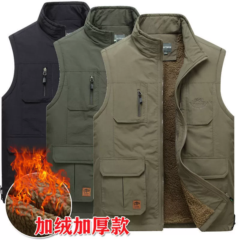 Мужской бархатный жилет на заказ мульти-карманный комбинезон наружный карман утолщенный жилет среднего и пожилого возраста с логотипом