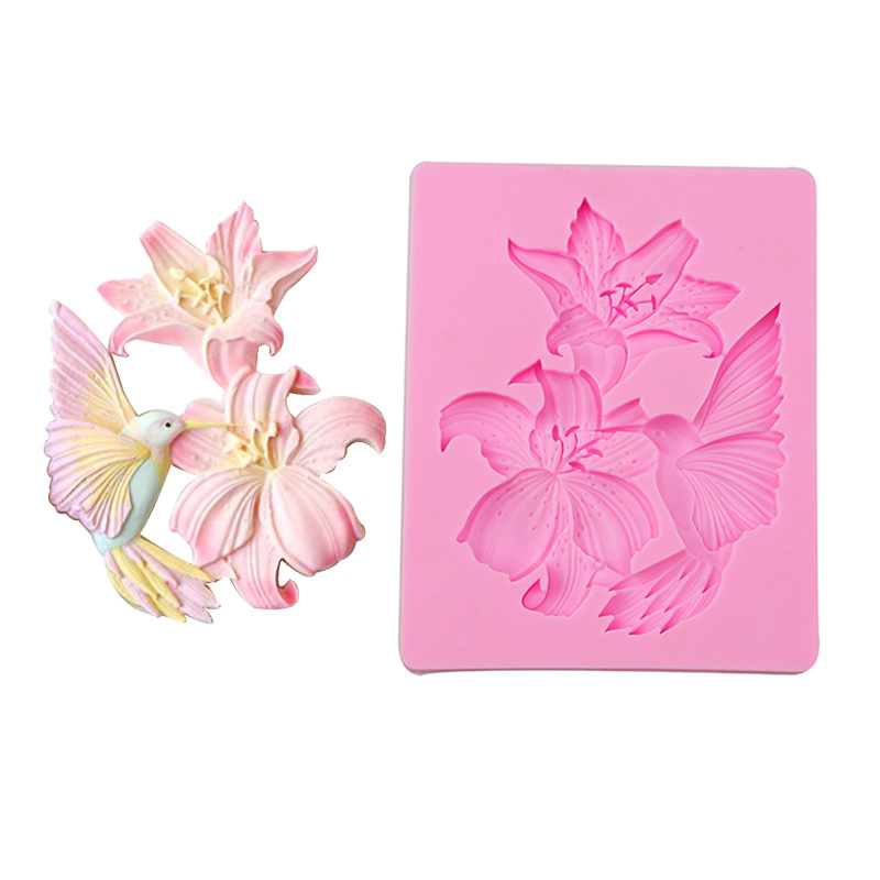 Molde de pastel de ritmo seco Lily Bird Fondant molde de silicona de chocolate molde de hornear pastel DIY