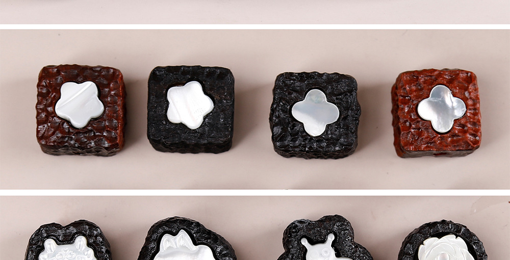 Ebony wood inlaid with cartoon white mother-of-pearl accessories for DIY personalized jewelry, Buddhist beads, bracelets, necklaces, pendants, and spacer beads
