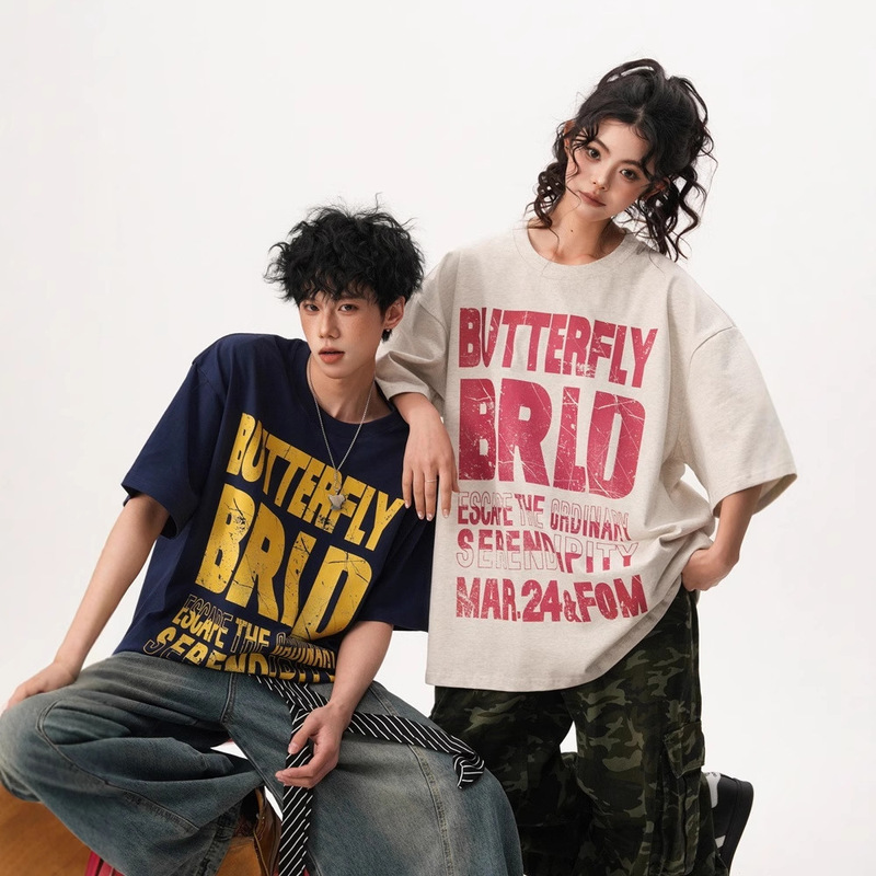 American-Style Marbled Vintage Short-Sleeve T-Shirt for Men and Women, Summer Trendy Brand Pure Cotton Sports T-Shirt, Heavyweight Couple's Half-Sleeve Top American-Style Marbled Vintage Short-Sleeve T-Shirt for Men and Women, Summer Trendy Brand Pure Cotton Sports T-Shirt, Heavyweight Couple's Half-Sleeve Top