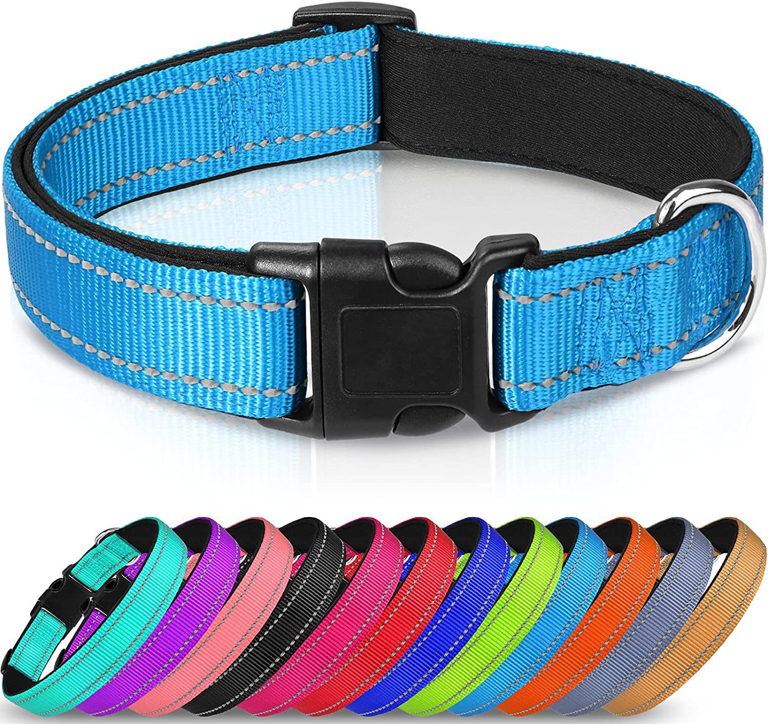Fabricante de collar reflectante de nailon transpirable transfronterizo para mascotas, tamaño de correas ajustable para perros de tamaño mediano