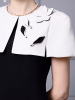 Shawl style dress， summer black and white contrasting color patchwork， three-dimensional floral skirt