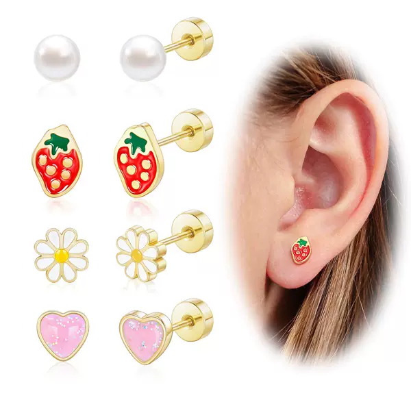 New European and American Style Flat-Back Earrings, Popular on Cross-Border E-Commerce, Threaded Accessories, Cute Earrings for Children, Women's Accessories