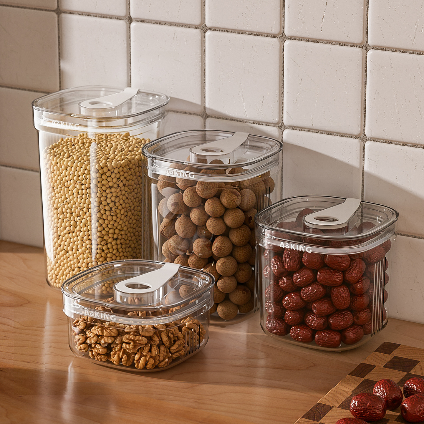 Tanque sellado de plástico, caja de bocadillos, tanque de almacenamiento de té, granos, granos, cocina, almacenamiento de productos secos de grado alimenticio, transparencia