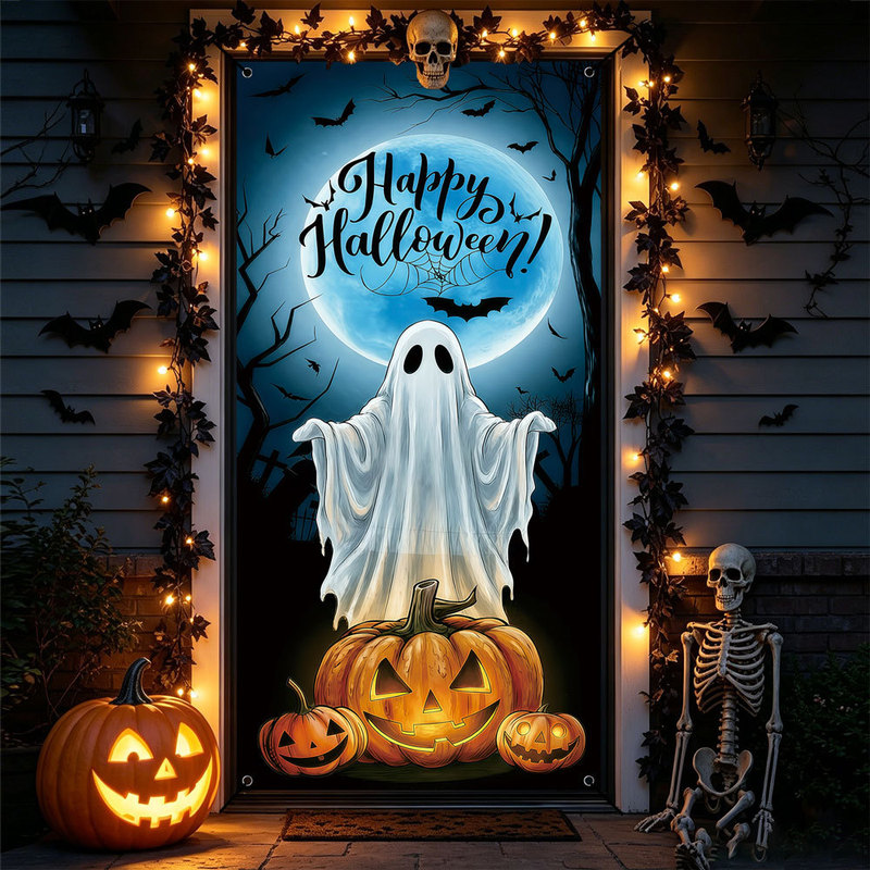 Qzbmt079 New Cross-Border Halloween Ghost Garden Decoration Horror Door Curtain Holiday Party Banner Door Cover