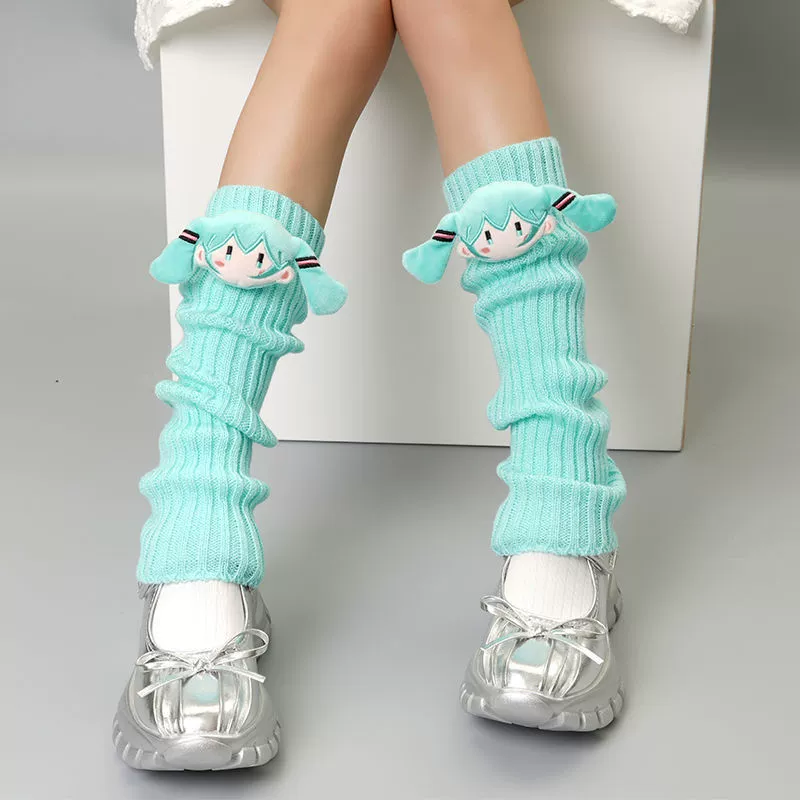 2025 Hatsune Miku милые допаминовые вязаные носки с напуском и усиленной пяткой, осенне-зимняя коллекция Y2K, милые мультяшные субкультурные носки