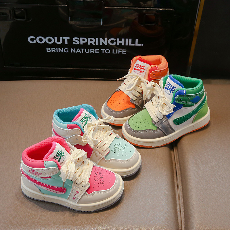 Fashionable children's mandarin duck 2024 autumn mid top leather surface, men's baby casual board s, girls' single_voghion.com