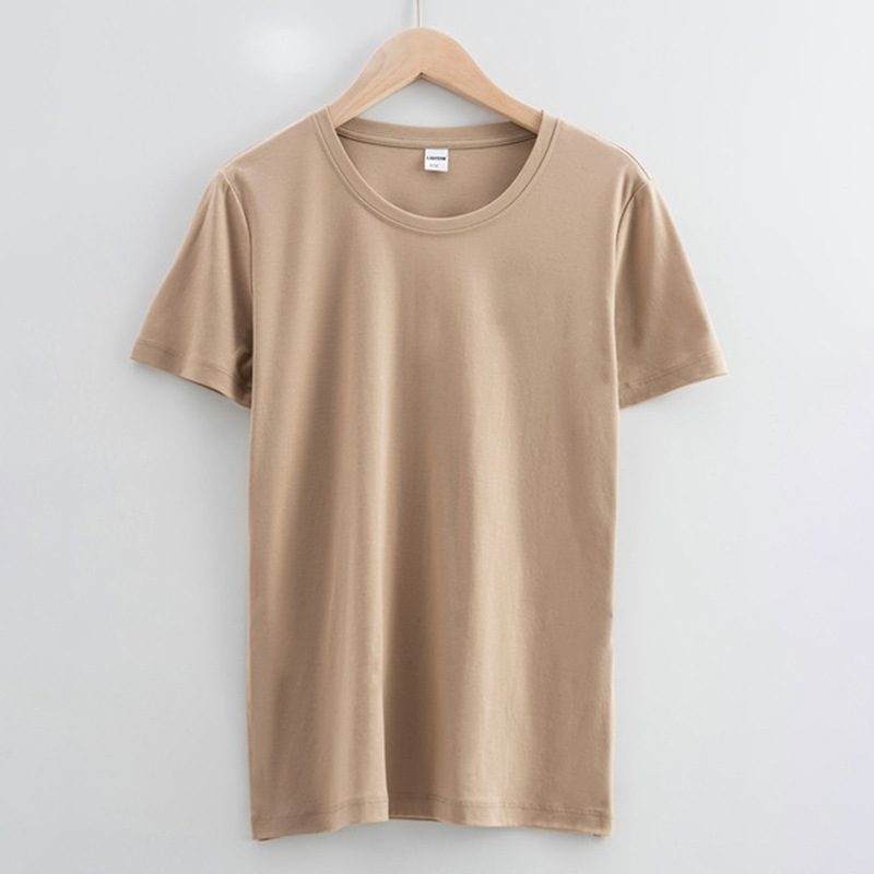 高品質80本両面シルク綿tシャツ女性夏ゆるい丸首v襟純綿純色新疆綿半袖tシャツ|undefined