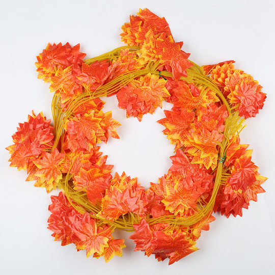 Amazon Cross-border Artificial Red and Green Maple Leaf Rattan Decorative Flower Artificial Flower Air Conditioner Blocking Ceiling Winding Green Leaf Rattan