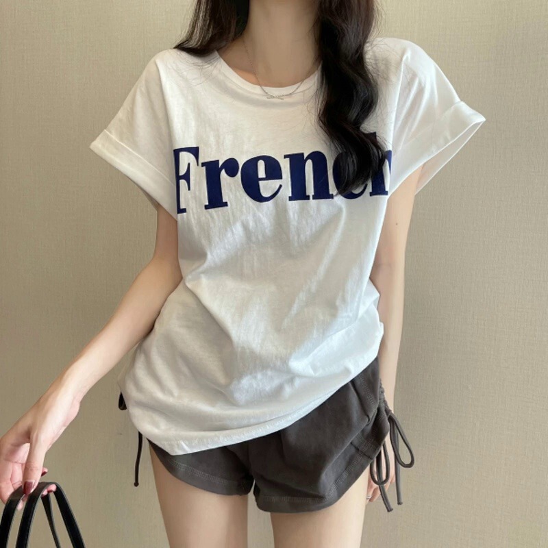 2025 New Trendy Influencer Ins Super Popular Slimming Off-Shoulder Sweet Cool Short-Sleeve Loose Women's Summer Student Top Fashion