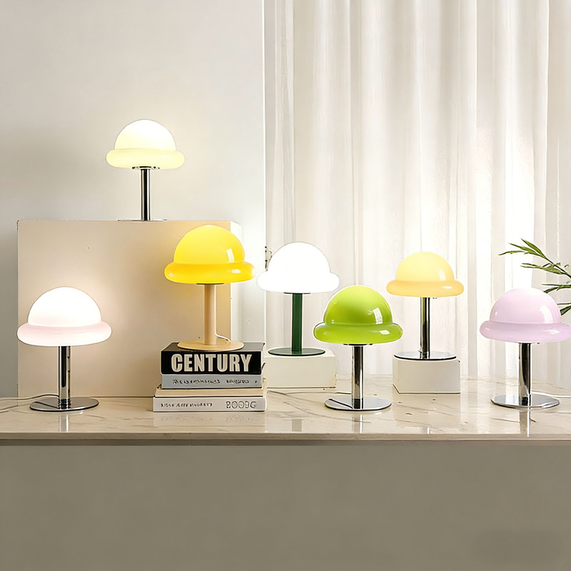 Cross-Border Bauhaus Mushroom Small Table Lamp Ins Night Light Atmosphere Decoration Living Room Bedroom Lollipop Glass Table Lamp
