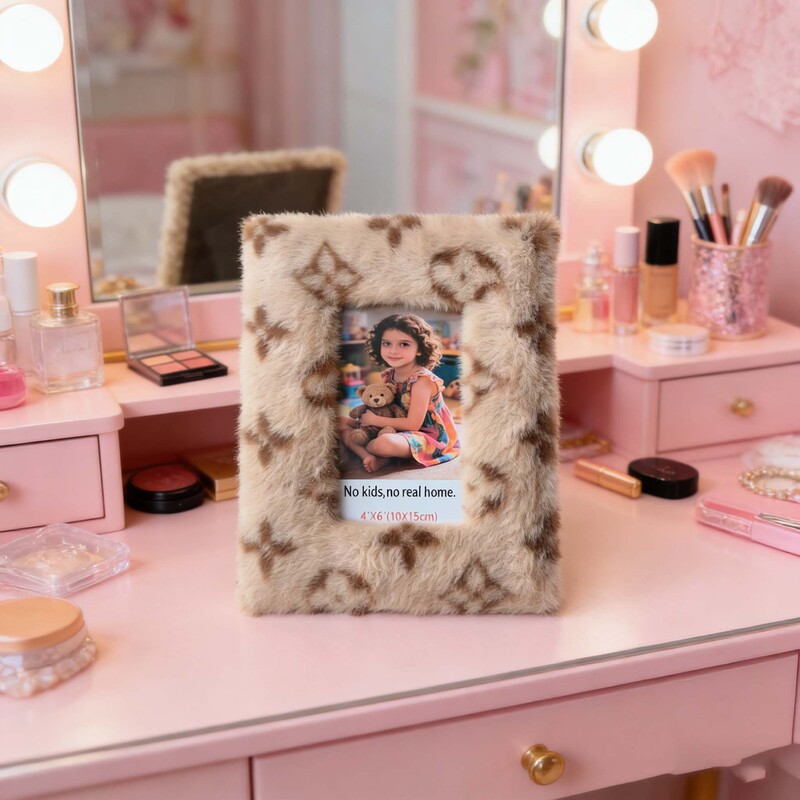 Shiny Picture Frame with Imitation Rabbit Geometric Pattern, Table Decoration, Fabric Home Decor, Creative Gift, Multifunctional Photo Frame Shiny Picture Frame with Imitation Rabbit Geometric Pattern, Table Decoration, Fabric Home Decor, Creative Gift, Multifunctional Photo Frame