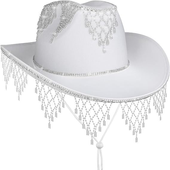 Disco Ball Ball Ball Ball Sombrero de vaquero colorido Espejo plateado Sombrero de copa con flecos de despedida de soltero Sombrero de diamantes de boda BRIDE