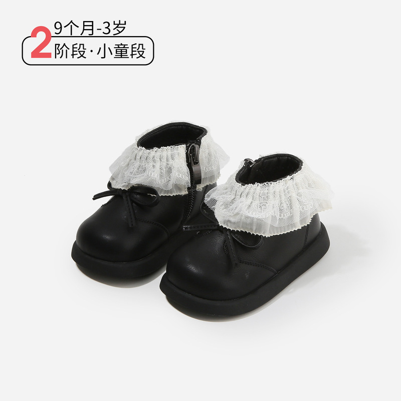 秋季儿童短靴宝宝学步鞋秋冬季新款幼童小皮鞋女童蕾丝公主鞋子|undefined