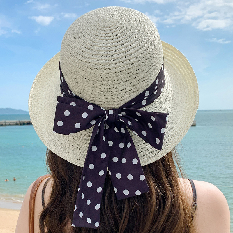 Children's Straw Hat With Wave Dot Pattern For Summer Sunshade_voghion.com