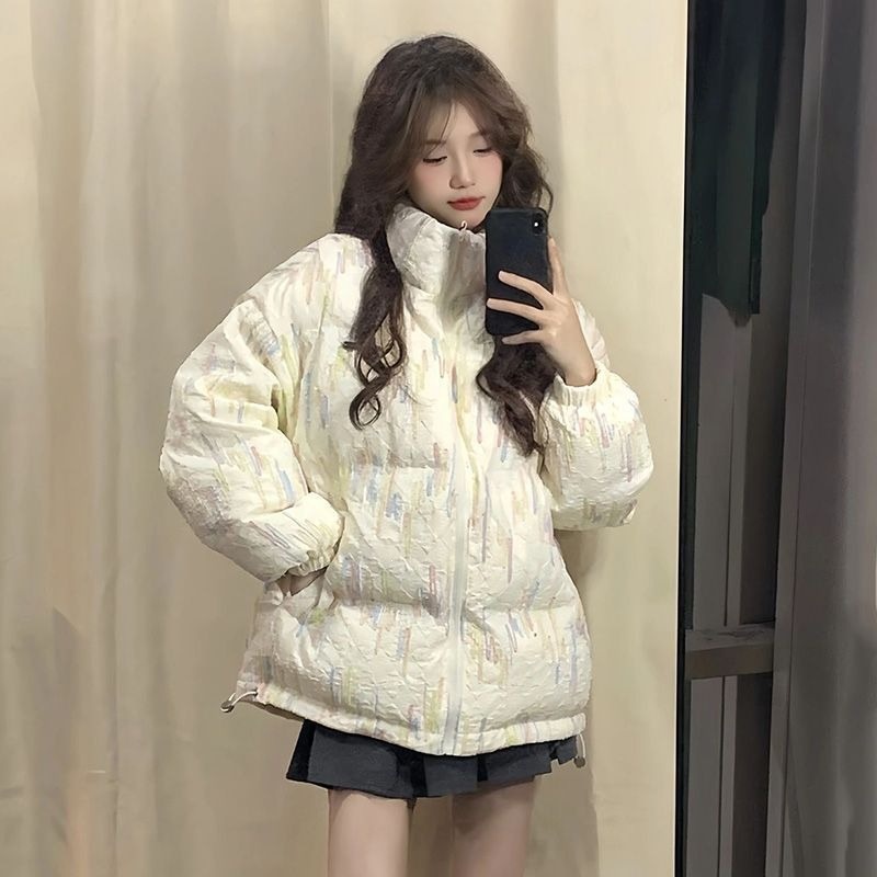 LC8102026 Women's Small Fragrance Style Crinkled Down Cotton Jacket, Lazy Style, Thickened and Warm, Chinese Trendy Brand, Winter