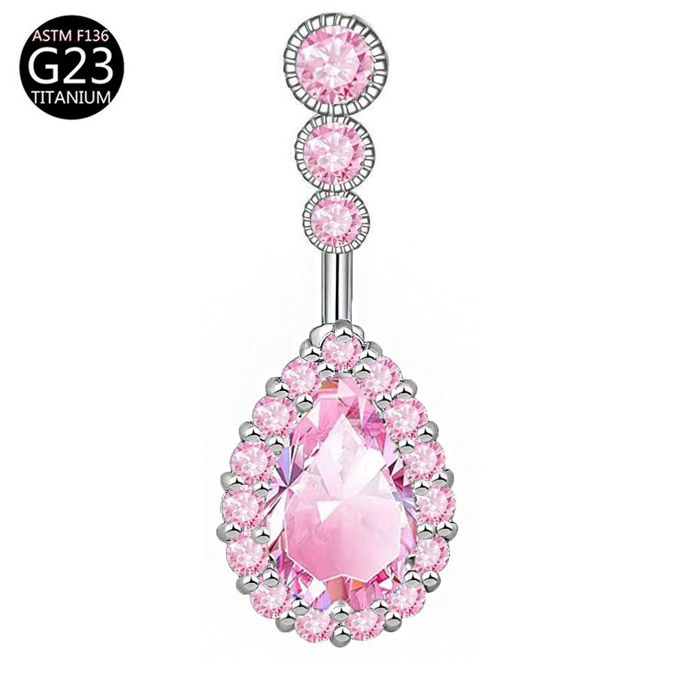Fuchsia belly button piercing with bow, pendant drop-shaped, European style