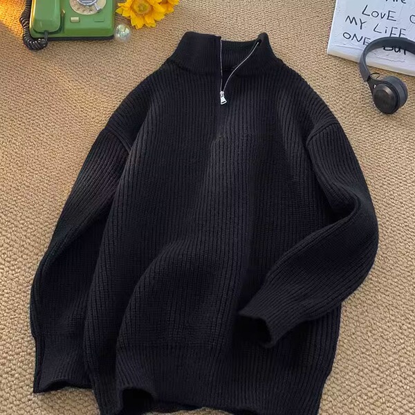 Demi-season trend Japanese sweater with zipper with a round collar
