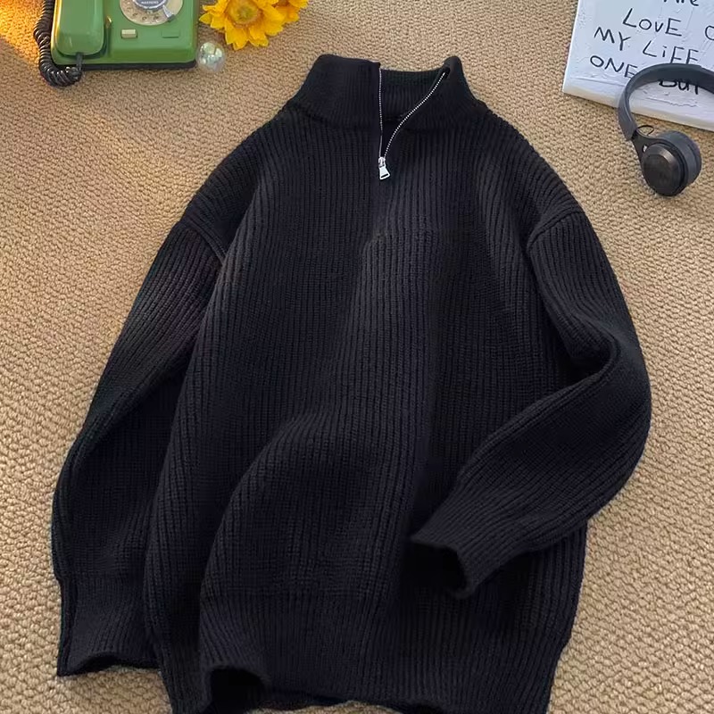 Demi-season trend Japanese sweater with zipper with a round collar