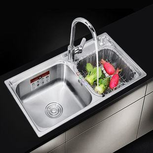 Thickened 304 Stainless Steel Sink Set Package with Insert Rack Wire-drawing Nano Double Sink Household Kitchen Vegetable Washing Basin Bowl Pool