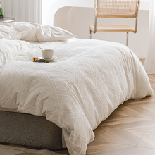 意大利床上四件套美式純棉水洗棉簡約裸睡床品床單白色被套