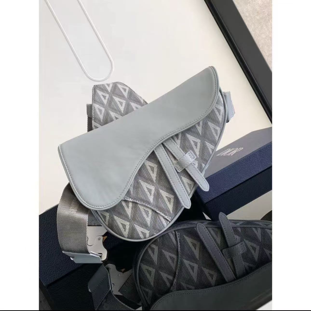 Gray leather saddle