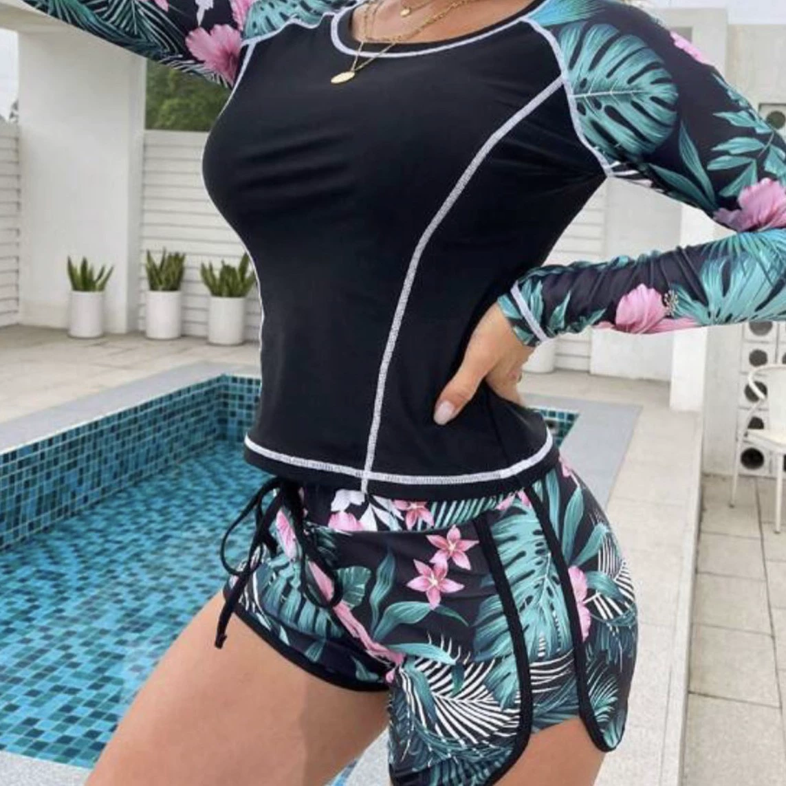 Европейский и американский разделенный купальник, новые женские обтягивающие боксеры с длинными рукавами, гидрокостюм, солнцезащитный купальник, производитель, оптовая продажа