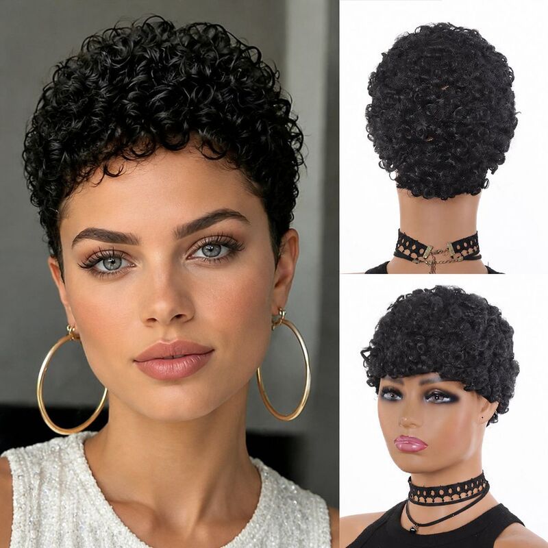 Cross-Border Wig for Women, Short Curly Hair, African Small Curls, Foreign Trade Pixie Curly Wigs Wig Set