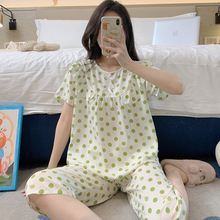 短袖棉绸睡衣女夏薄款人造棉家居服卡通可外穿绵绸大码套装春秋天